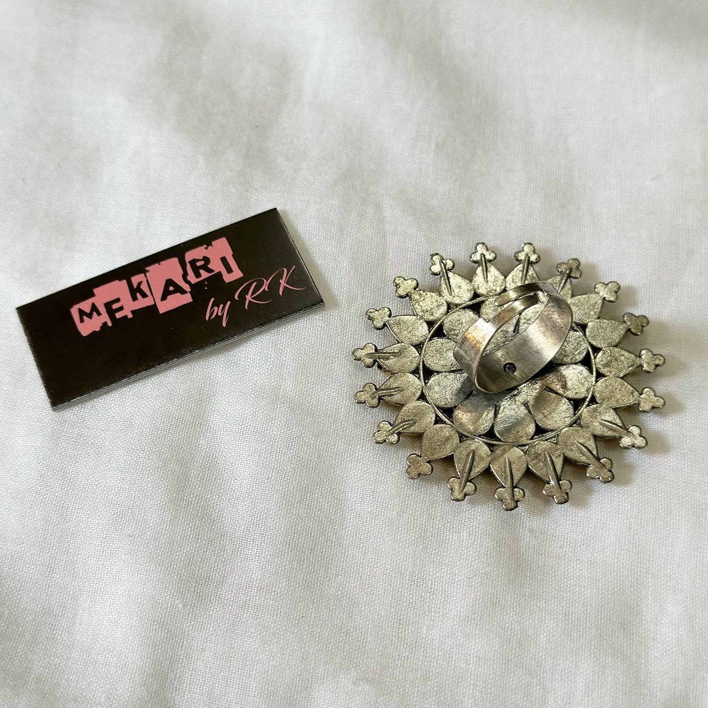 Oxidised Kundan Ring