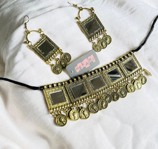 Square Coin Choker Set (METALLIC GOLD)