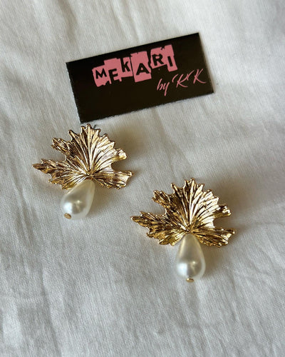 Leaf Pearl Drop Earrings